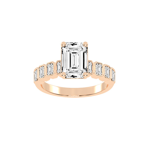 Bravelle Emerald Cut Side Stone Lab Diamond Ring