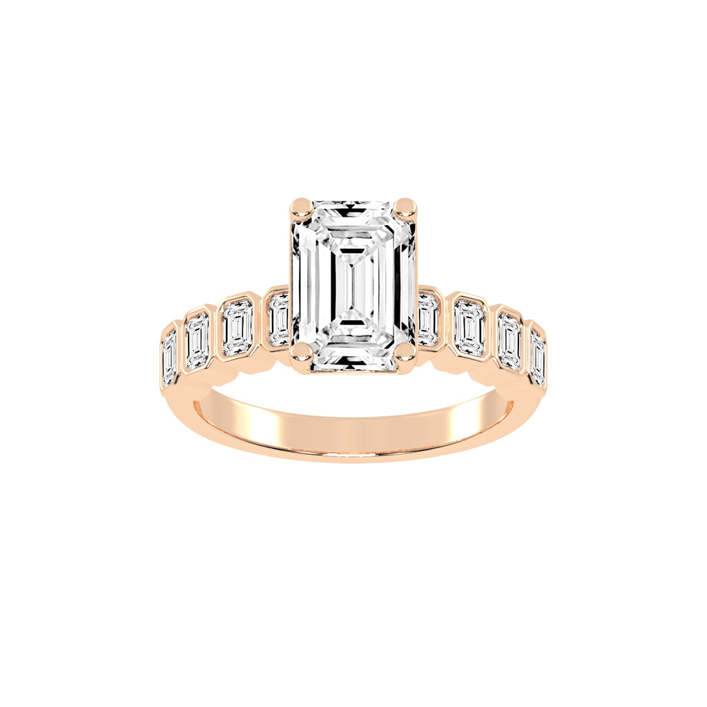 Bravelle Emerald Cut Side Stone Lab Diamond Ring