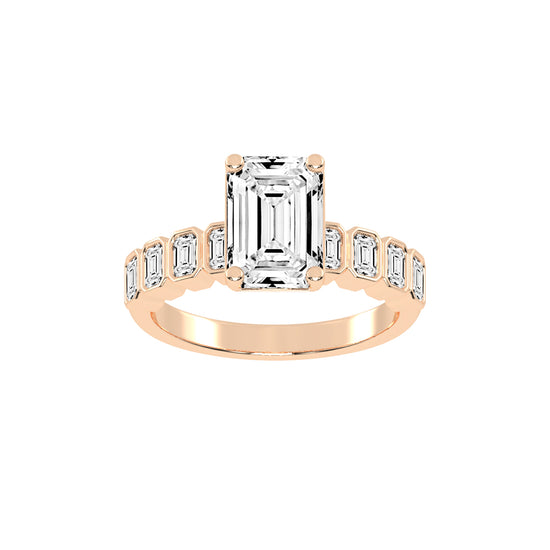 Bravelle Emerald Cut Side Stone Lab Diamond Ring