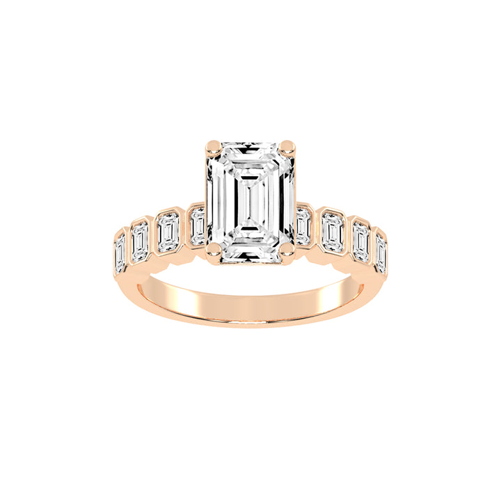 Bravelle Emerald Cut Side Stone Lab Diamond Ring