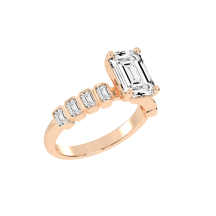 Bravelle Emerald Cut Side Stone Lab Diamond Ring