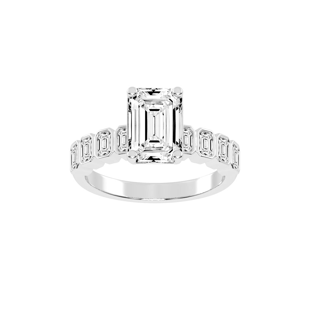 Bravelle Emerald Cut Side Stone Lab Diamond Ring