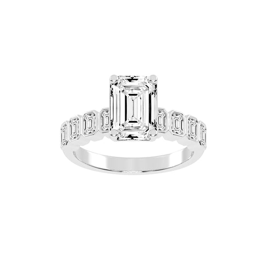 Bravelle Emerald Cut Side Stone Lab Diamond Ring