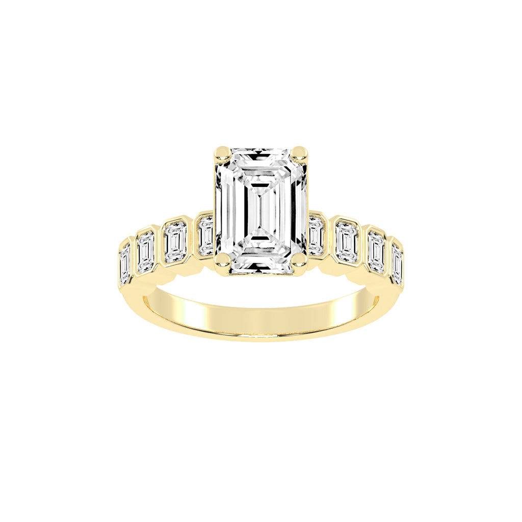Bravelle Emerald Cut Side Stone Lab Diamond Ring