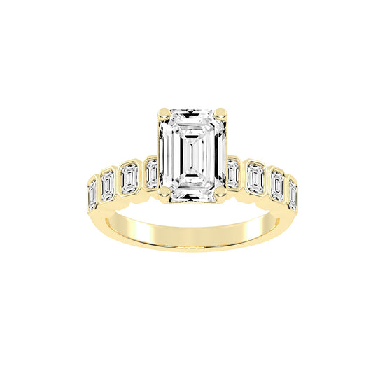 Bravelle Emerald Cut Side Stone Lab Diamond Ring