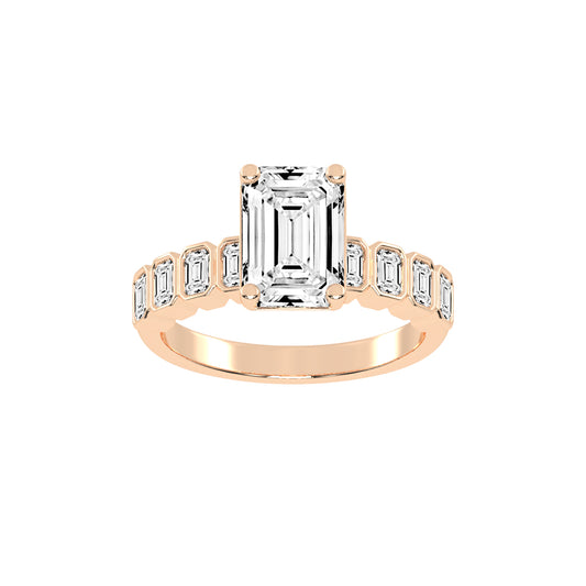 Bravelle Emerald Cut Side Stone Lab Diamond Ring