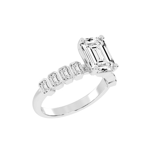 Bravelle Emerald Cut Side Stone Lab Diamond Ring