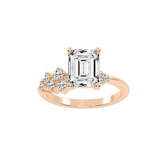 Sidara Emerald Round Cut Side Stone Lab Diamond Ring