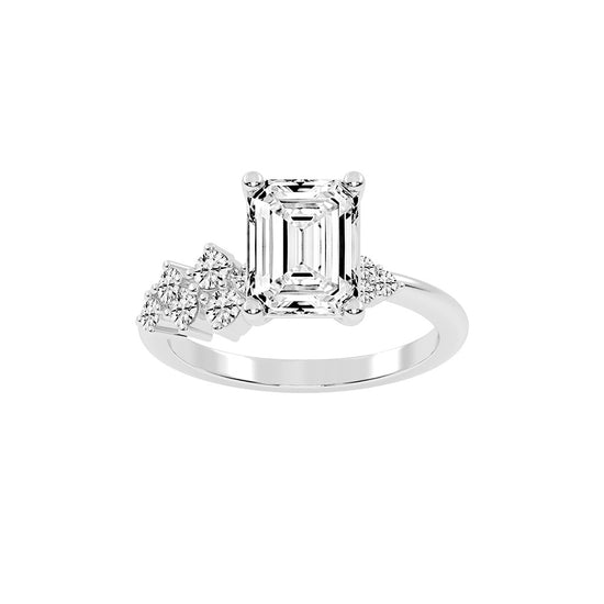 Sidara Emerald Round Cut Side Stone Lab Diamond Ring