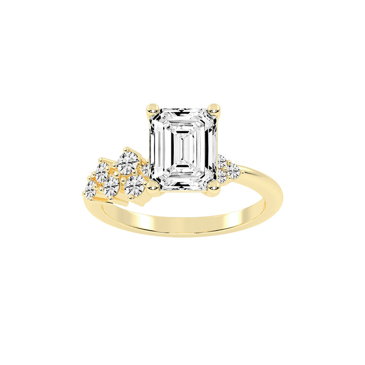 Sidara Emerald Round Cut Side Stone Lab Diamond Ring