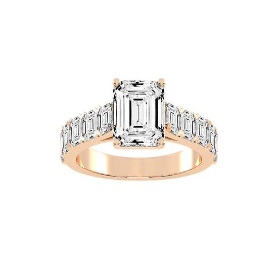 Luxistra Four Prong Emerald Cut Classic Lab Diamond Ring