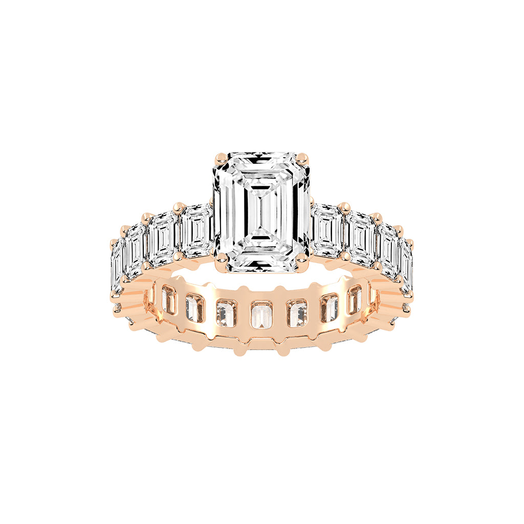 Lustona Emerald Cut Side Stone Lab Diamond Ring