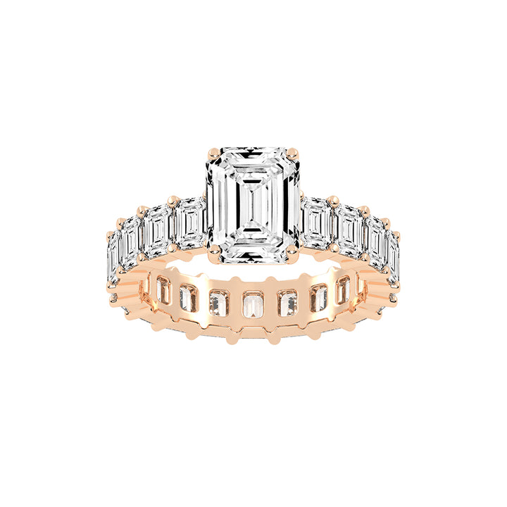 Lustona Emerald Cut Side Stone Lab Diamond Ring