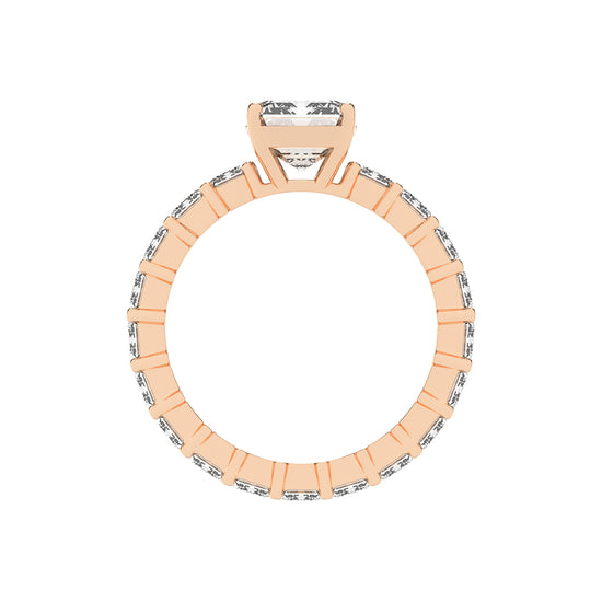 Lustona Emerald Cut Side Stone Lab Diamond Ring