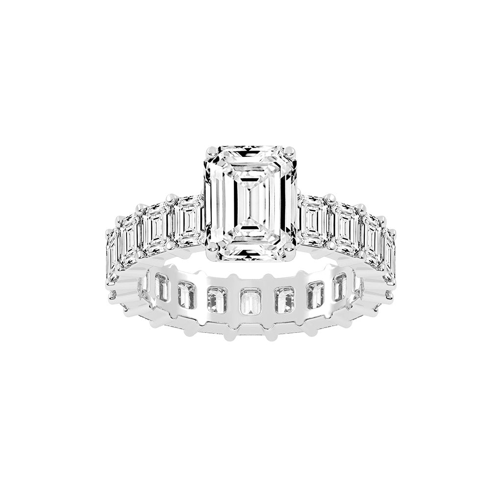 Lustona Emerald Cut Side Stone Lab Diamond Ring