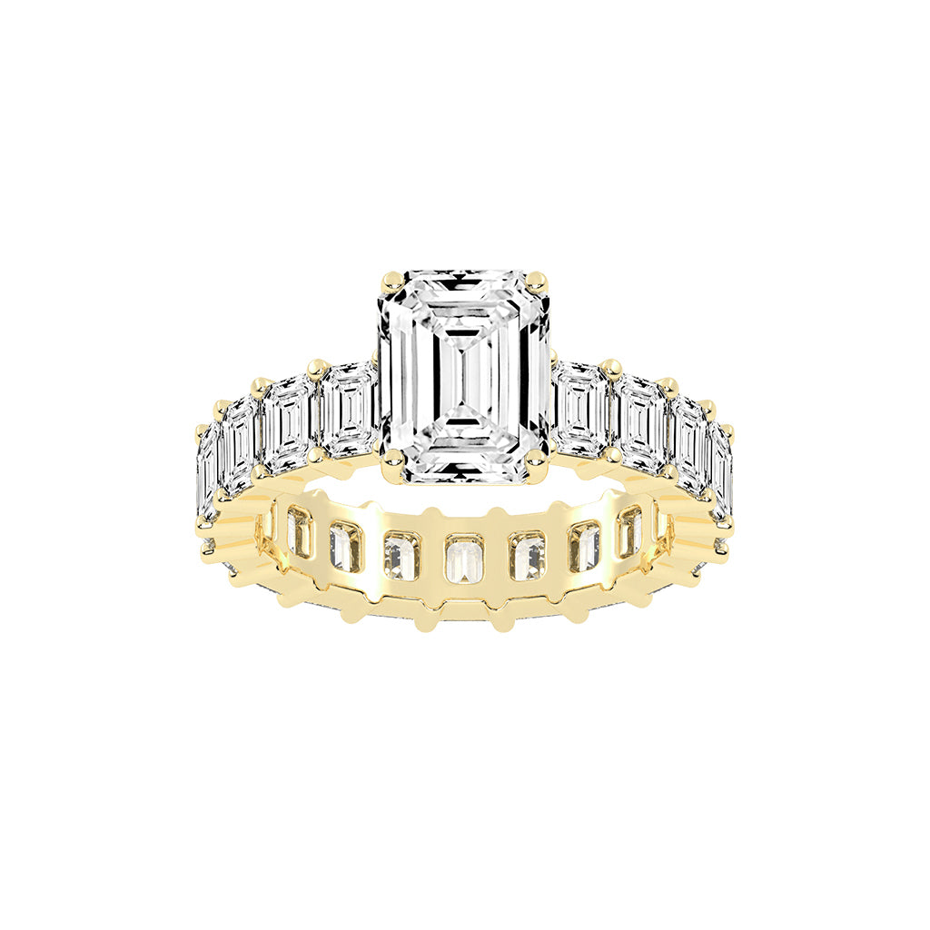 Lustona Emerald Cut Side Stone Lab Diamond Ring