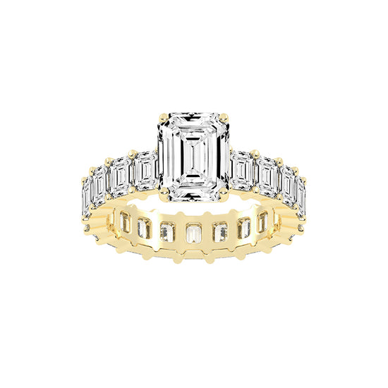 Lustona Emerald Cut Side Stone Lab Diamond Ring