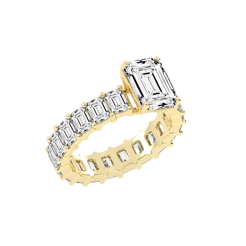 Lustona Emerald Cut Side Stone Lab Diamond Ring