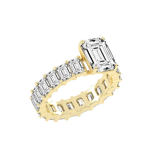 Lustona Emerald Cut Side Stone Lab Diamond Ring