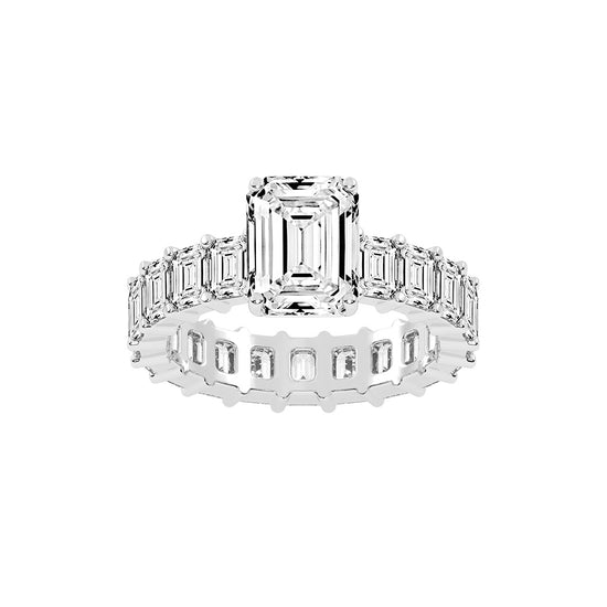 Lustona Emerald Cut Side Stone Lab Diamond Ring
