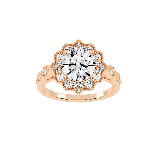 Halinara Sunburst Round Cut Halo Lab Diamond Ring