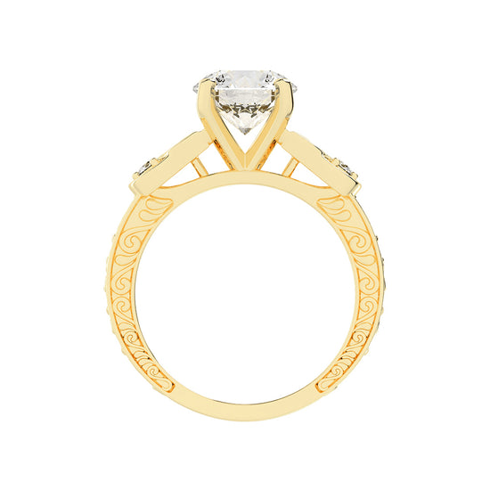 Diaraine Four Tab Round Cut Classic Lab Diamond Ring