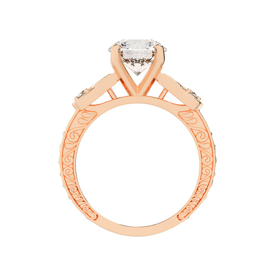Diaraine Four Tab Round Cut Classic Lab Diamond Ring