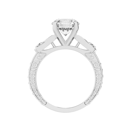 Diaraine Four Tab Round Cut Classic Lab Diamond Ring