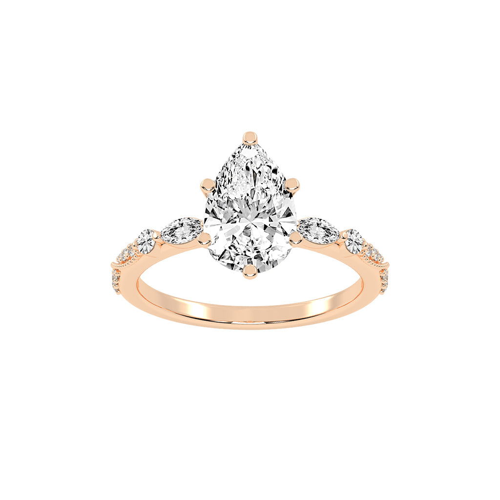 Solisara Vintage Style Pear Cut Side Stone Lab Diamond Ring