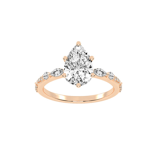Solisara Vintage Style Pear Cut Side Stone Lab Diamond Ring