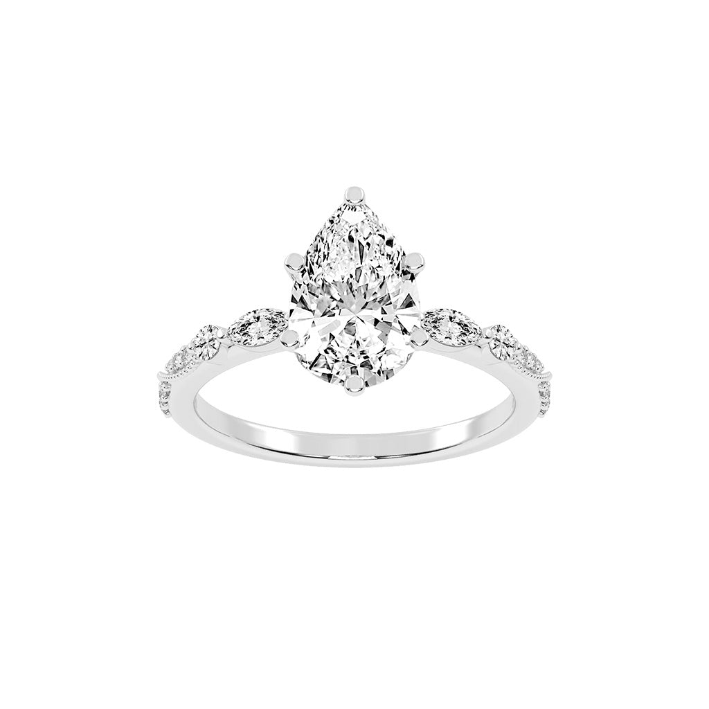 Solisara Vintage Style Pear Cut Side Stone Lab Diamond Ring