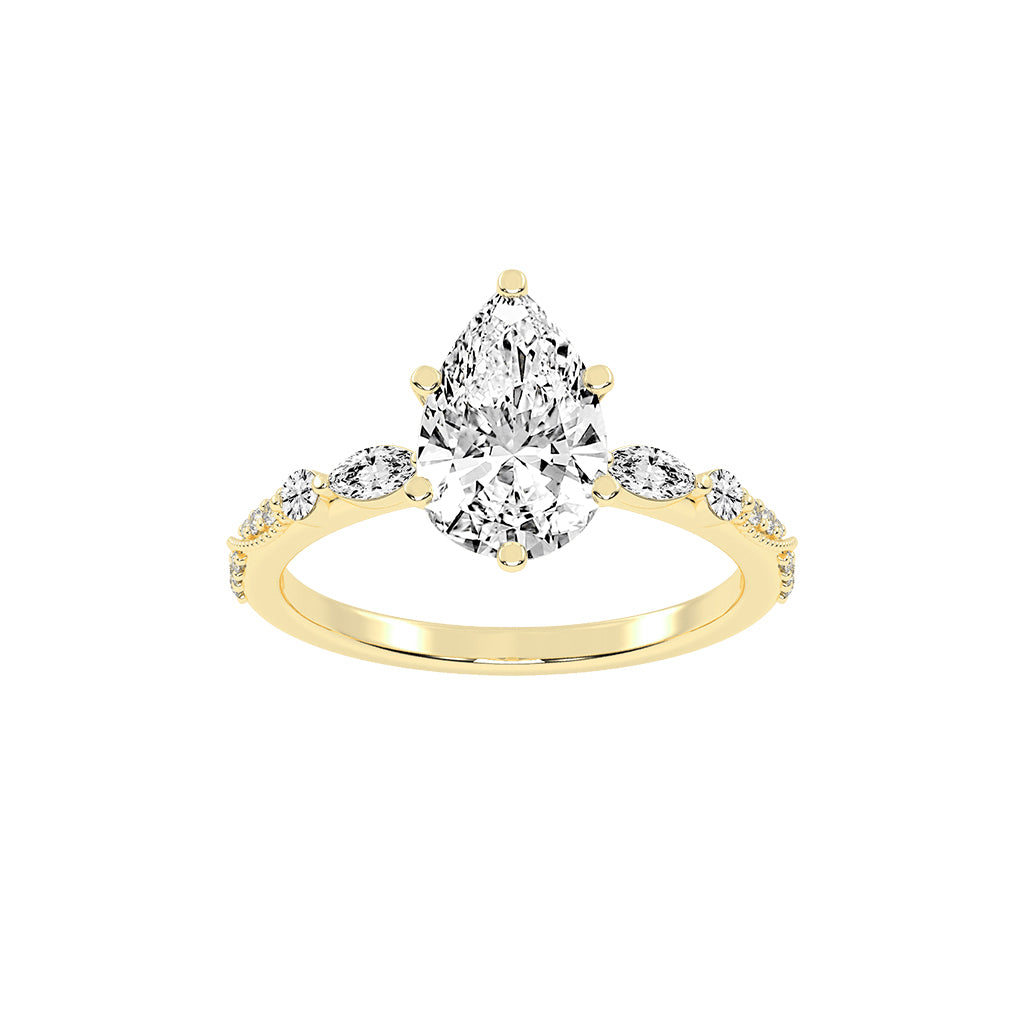 Solisara Vintage Style Pear Cut Side Stone Lab Diamond Ring