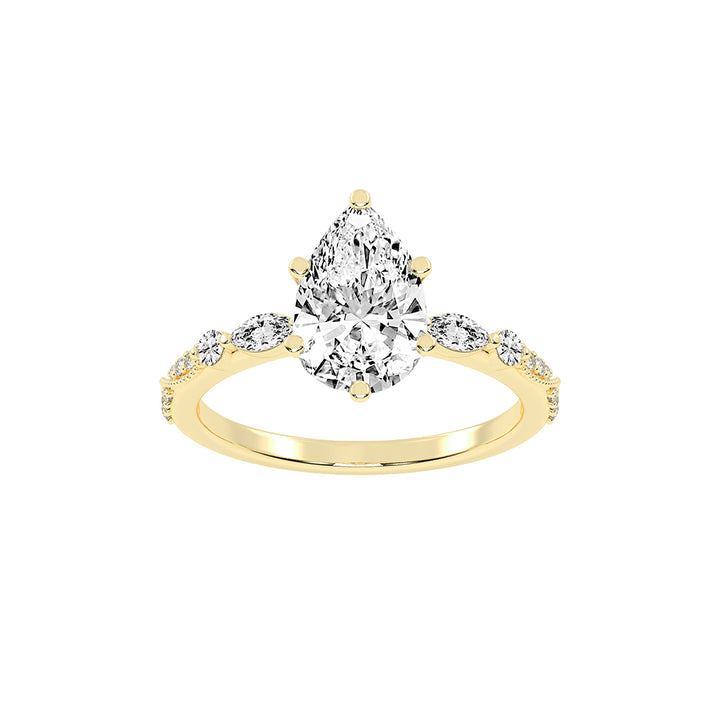 Solisara Vintage Style Pear Cut Side Stone Lab Diamond Ring