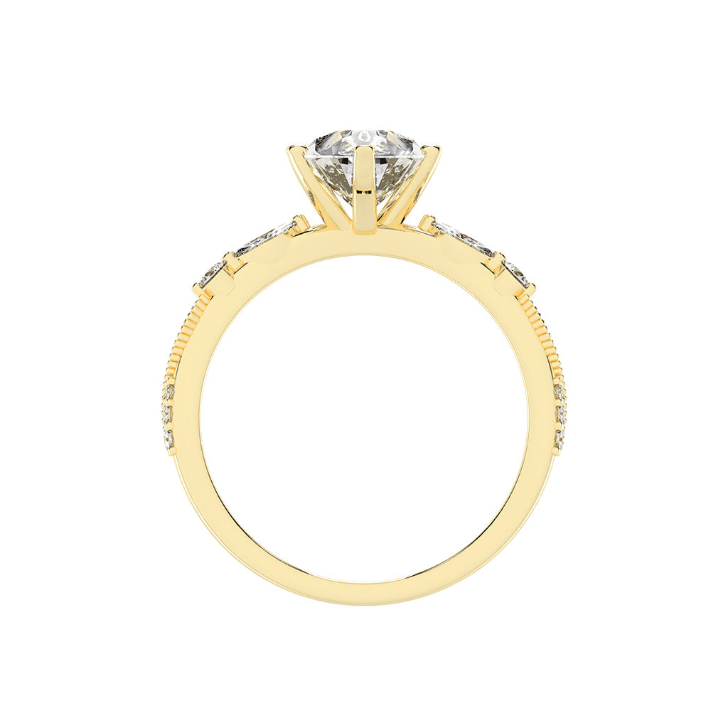 Solisara Vintage Style Pear Cut Side Stone Lab Diamond Ring