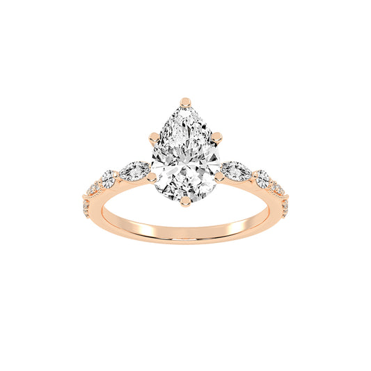 Solisara Vintage Style Pear Cut Side Stone Lab Diamond Ring