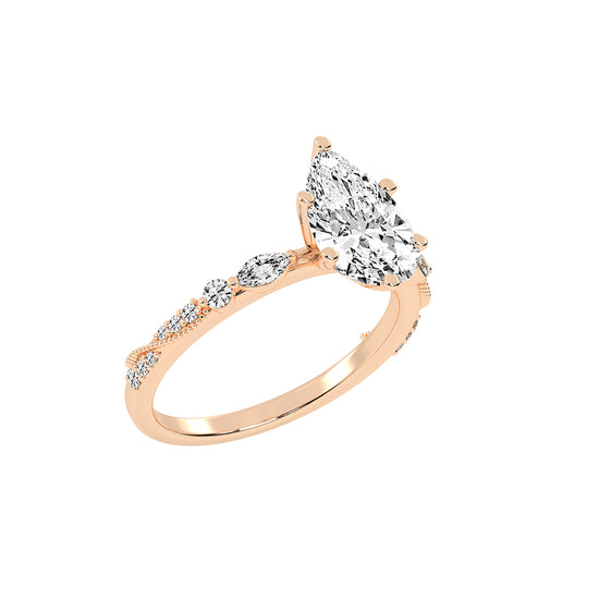 Solisara Vintage Style Pear Cut Side Stone Lab Diamond Ring