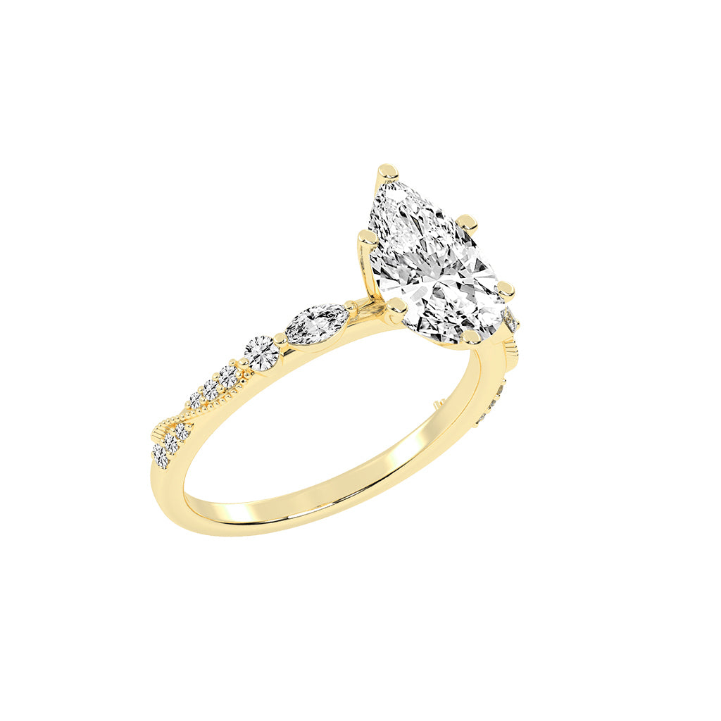Solisara Vintage Style Pear Cut Side Stone Lab Diamond Ring
