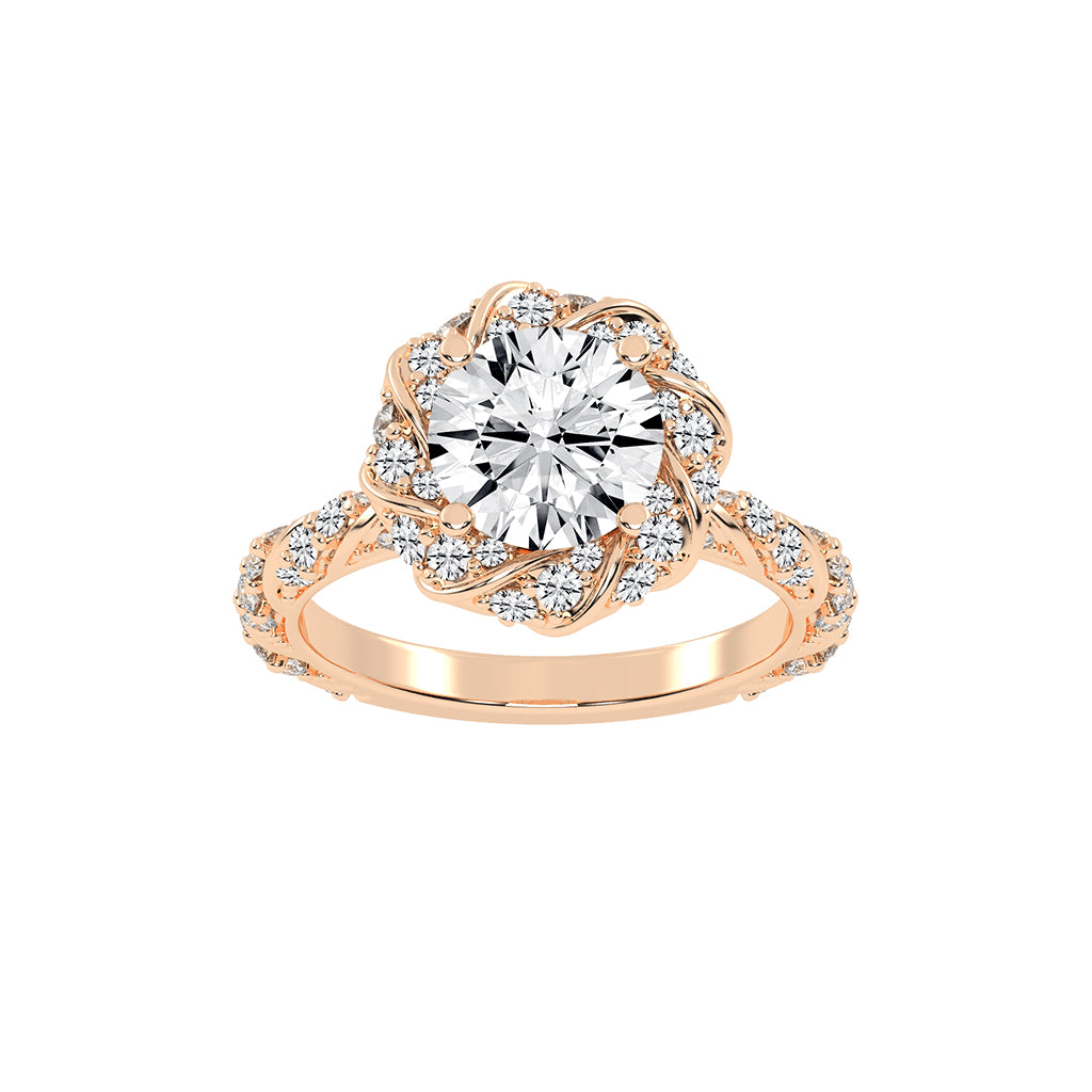 Halistraire Floral Style Round Cut Halo Lab Diamond Ring