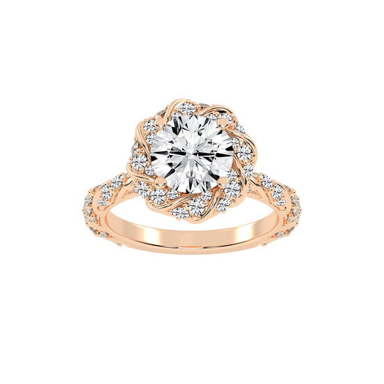 Halistraire Floral Style Round Cut Halo Lab Diamond Ring