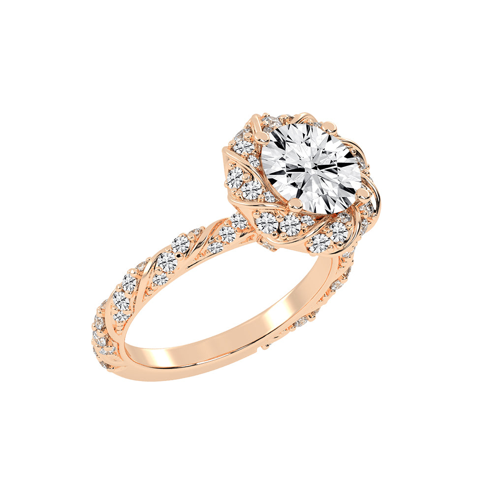 Halistraire Floral Style Round Cut Halo Lab Diamond Ring