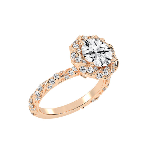 Halistraire Floral Style Round Cut Halo Lab Diamond Ring