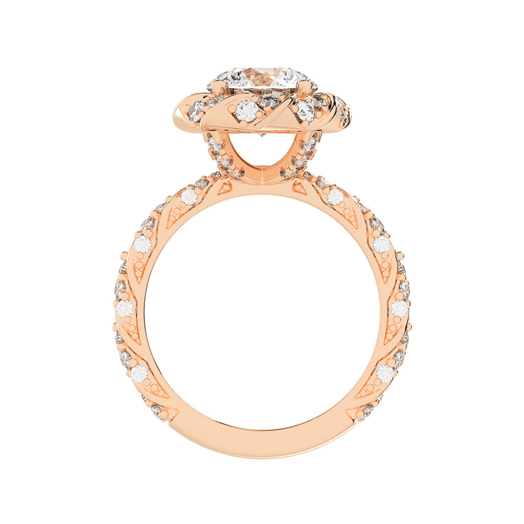 Halistraire Floral Style Round Cut Halo Lab Diamond Ring