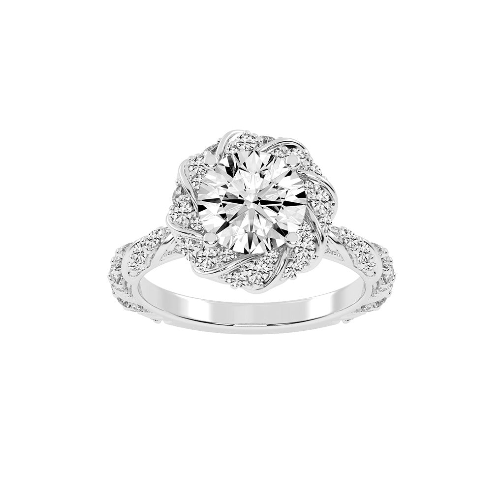Halistraire Floral Style Round Cut Halo Lab Diamond Ring