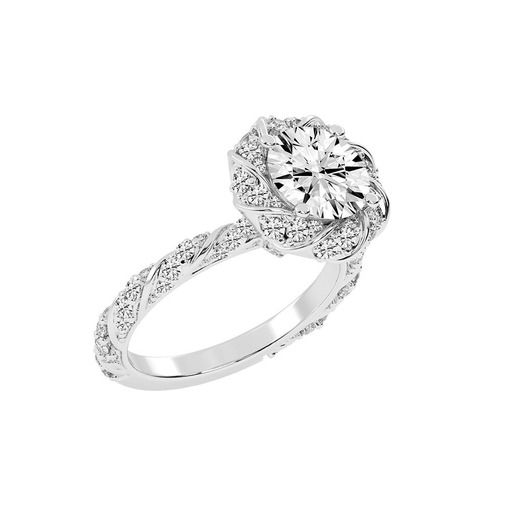 Halistraire Floral Style Round Cut Halo Lab Diamond Ring