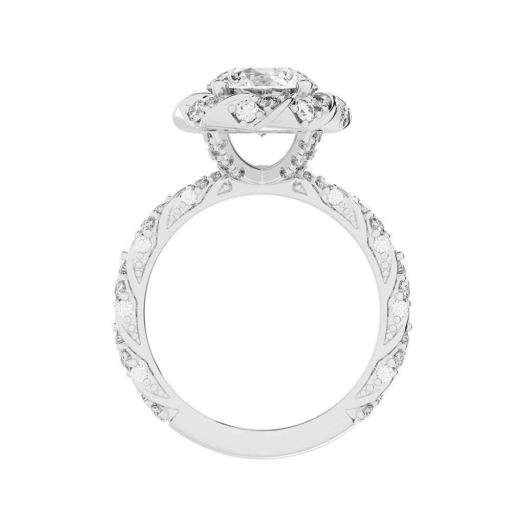 Halistraire Floral Style Round Cut Halo Lab Diamond Ring