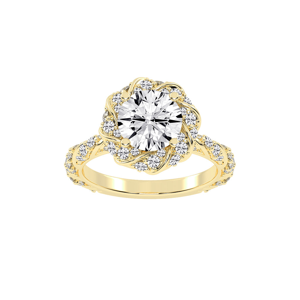 Halistraire Floral Style Round Cut Halo Lab Diamond Ring