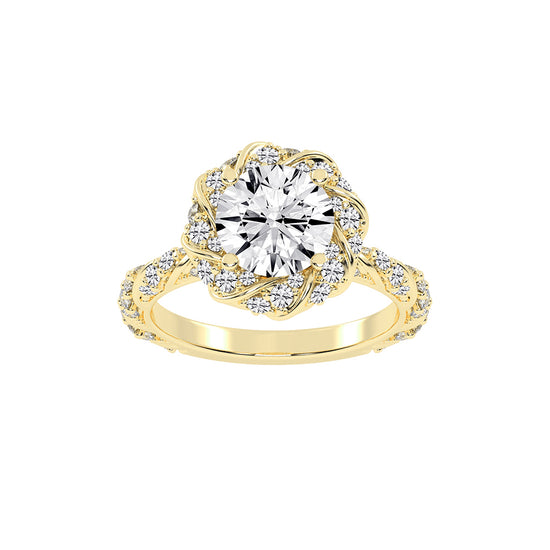 Halistraire Floral Style Round Cut Halo Lab Diamond Ring