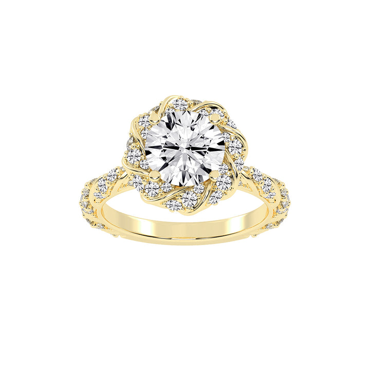 Halistraire Floral Style Round Cut Halo Lab Diamond Ring