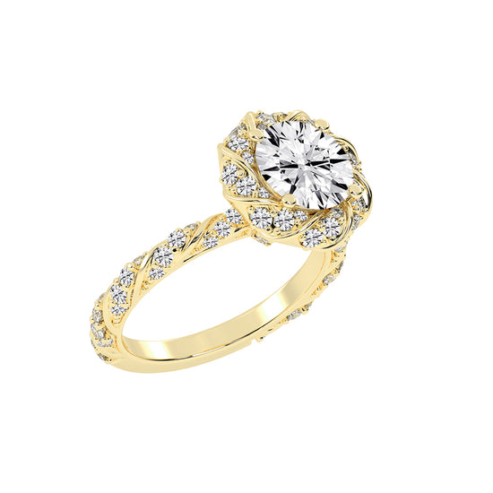 Halistraire Floral Style Round Cut Halo Lab Diamond Ring