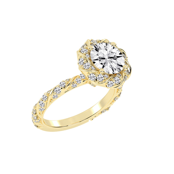 Halistraire Floral Style Round Cut Halo Lab Diamond Ring